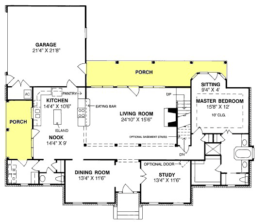 Colonial French Country Greek Revival Level One of Plan 68441