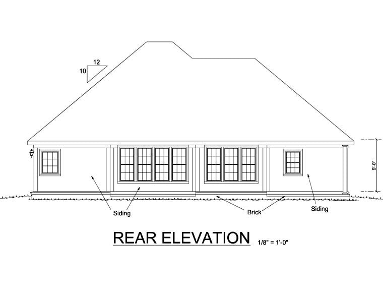Traditional Rear Elevation of Plan 68452