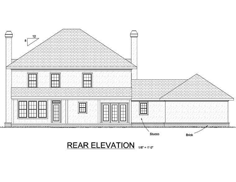 French Country Rear Elevation of Plan 68453