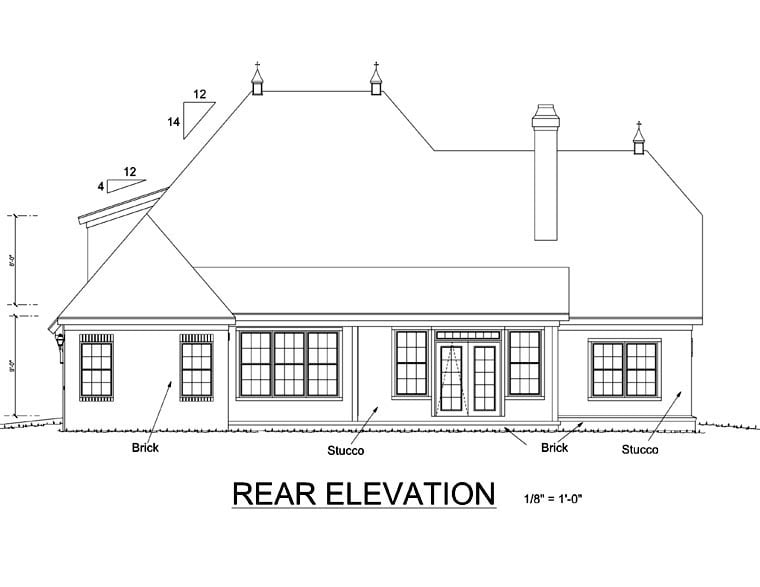 French Country Rear Elevation of Plan 68454