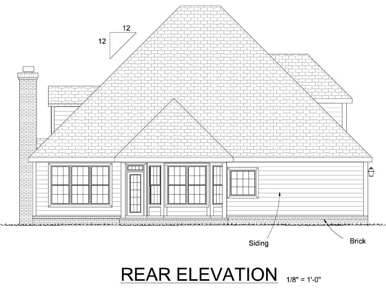 Cape Cod Traditional Rear Elevation of Plan 68458