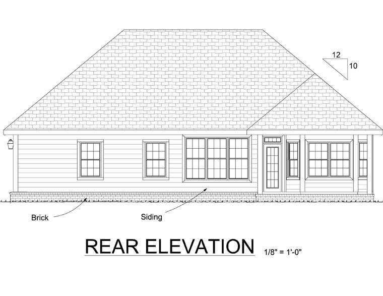 Country Traditional Rear Elevation of Plan 68461