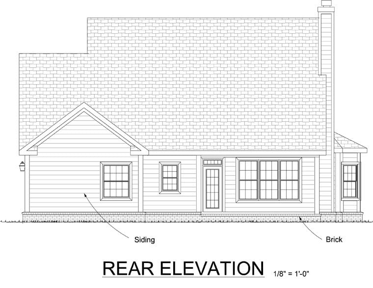 Traditional Rear Elevation of Plan 68464