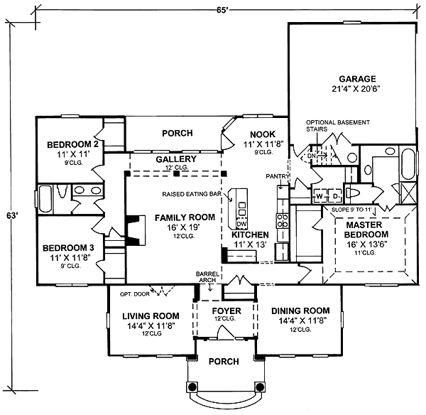 Colonial Greek Revival Level One of Plan 68466