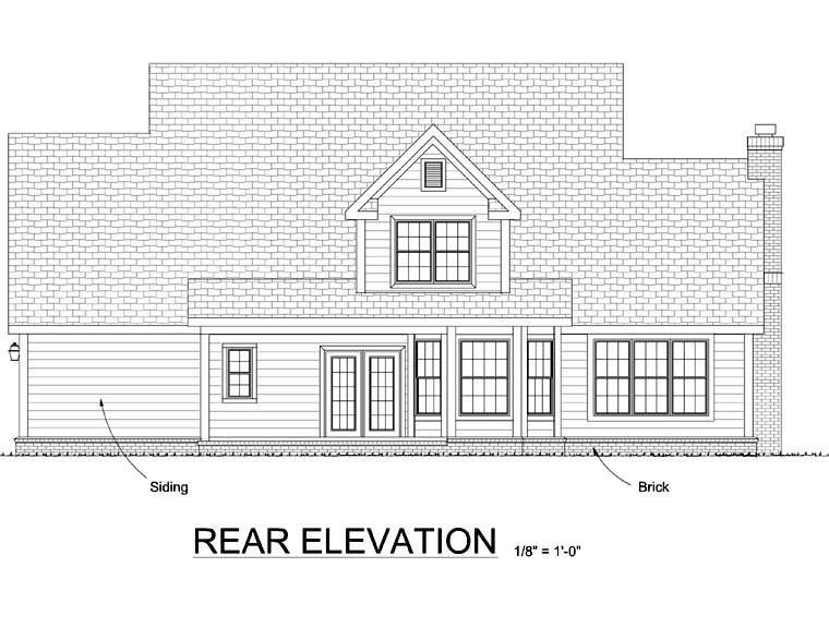Country Farmhouse Southern Rear Elevation of Plan 68468