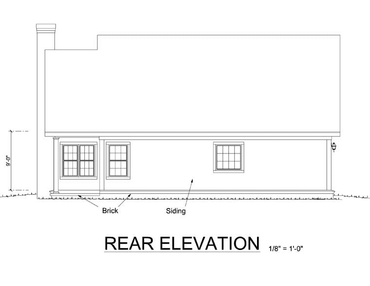 Cottage Traditional Rear Elevation of Plan 68470