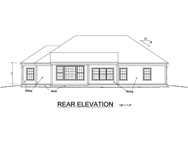 Traditional Rear Elevation of Plan 68473