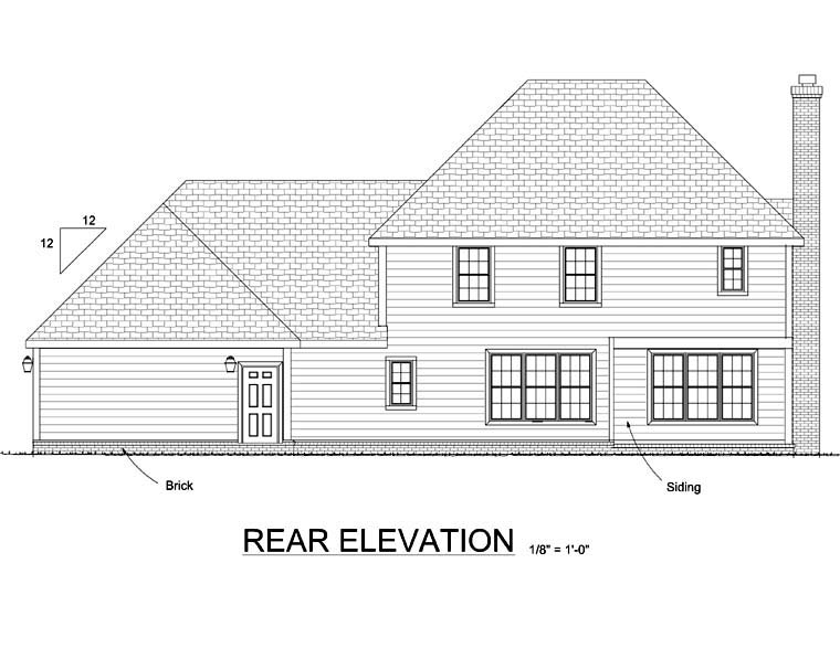 Colonial Rear Elevation of Plan 68474