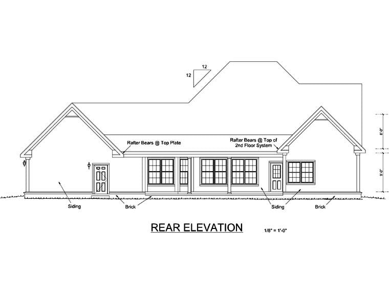 Country Rear Elevation of Plan 68478