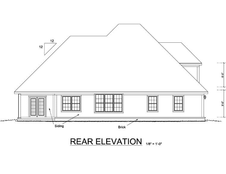 Traditional Rear Elevation of Plan 68480
