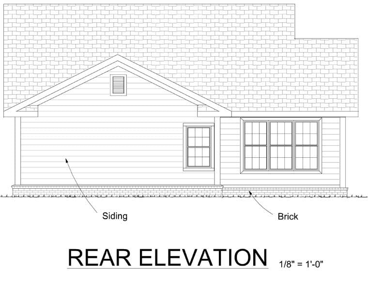 Traditional Rear Elevation of Plan 68484