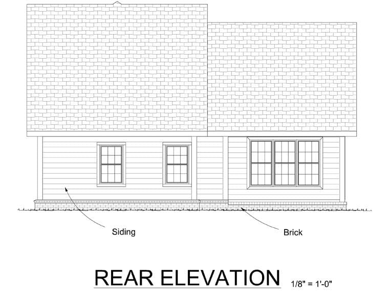 Traditional Rear Elevation of Plan 68485