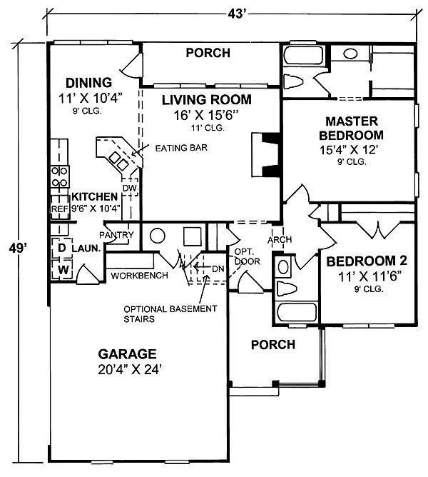 Cottage Traditional Level One of Plan 68487