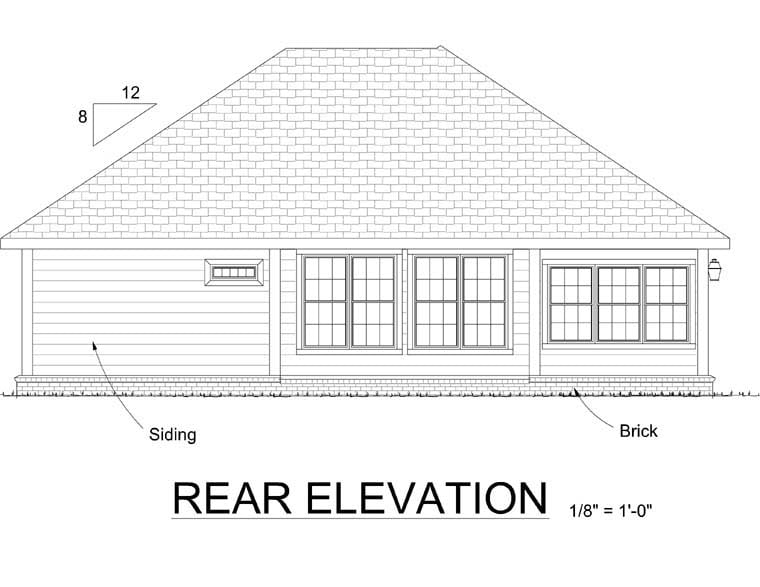 Cottage Traditional Rear Elevation of Plan 68487