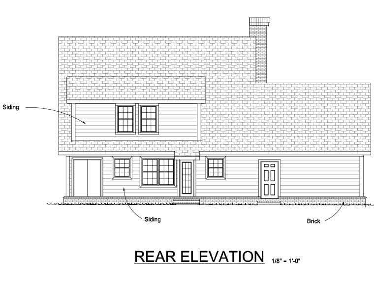 Traditional Rear Elevation of Plan 68489