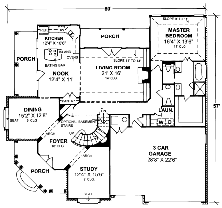 Country Farmhouse Level One of Plan 68495