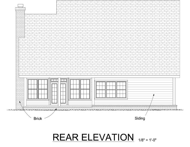 Traditional Rear Elevation of Plan 68497