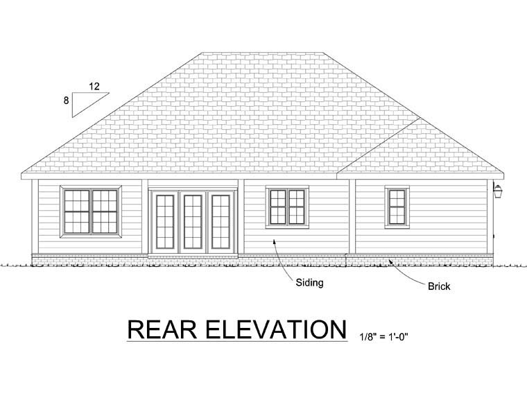 Traditional Rear Elevation of Plan 68499