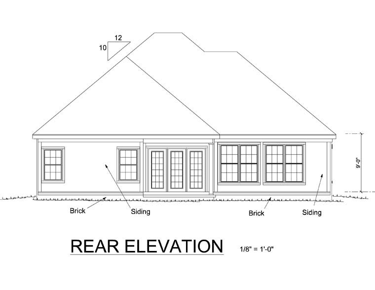 Traditional Rear Elevation of Plan 68508