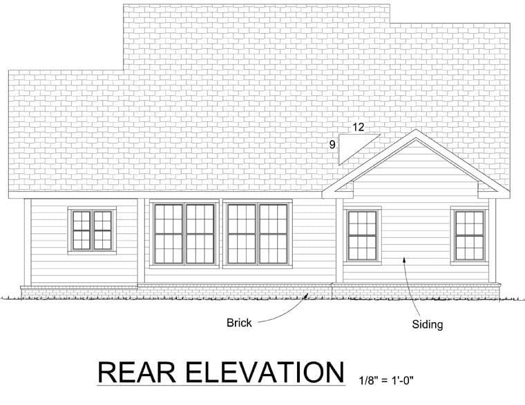 Traditional Rear Elevation of Plan 68509