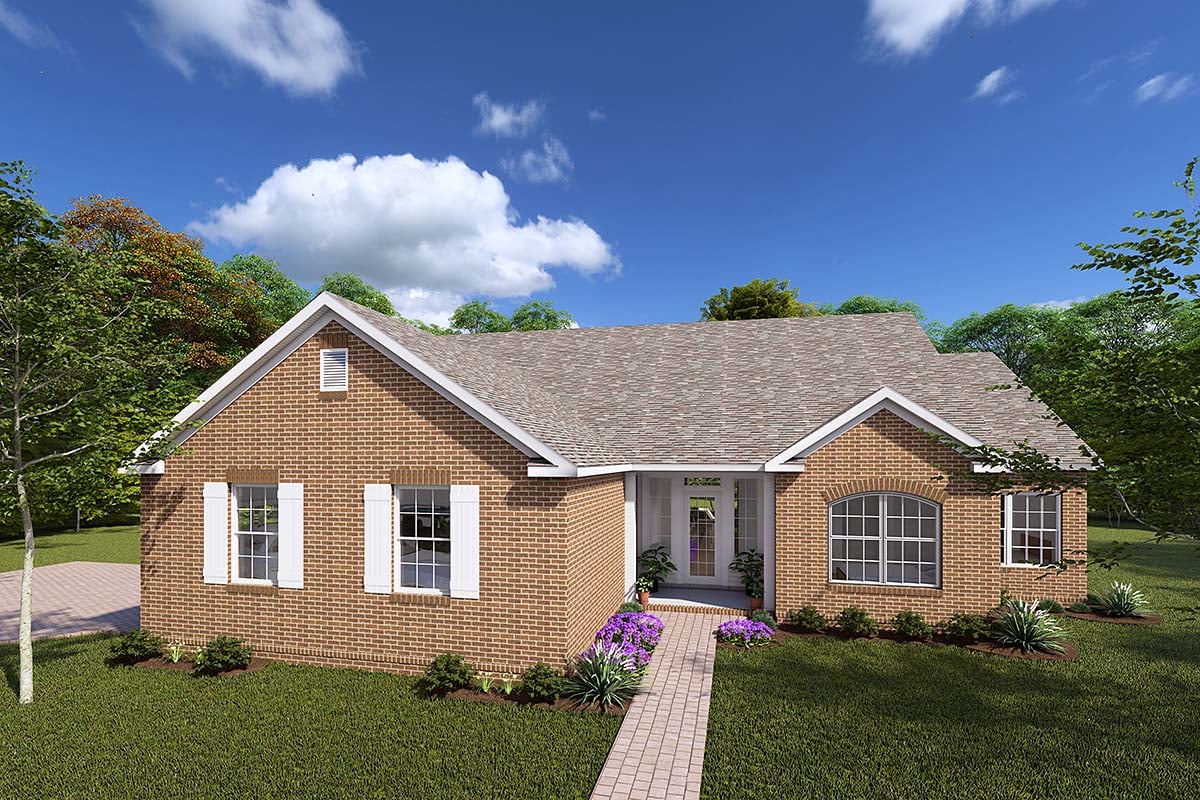 Traditional Plan with 1496 Sq. Ft., 4 Bedrooms, 2 Bathrooms, 2 Car Garage Elevation