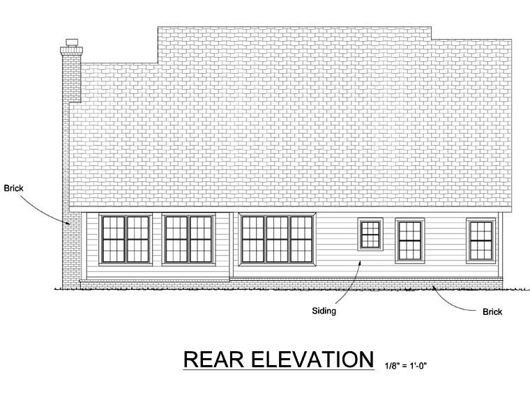 Traditional Rear Elevation of Plan 68512