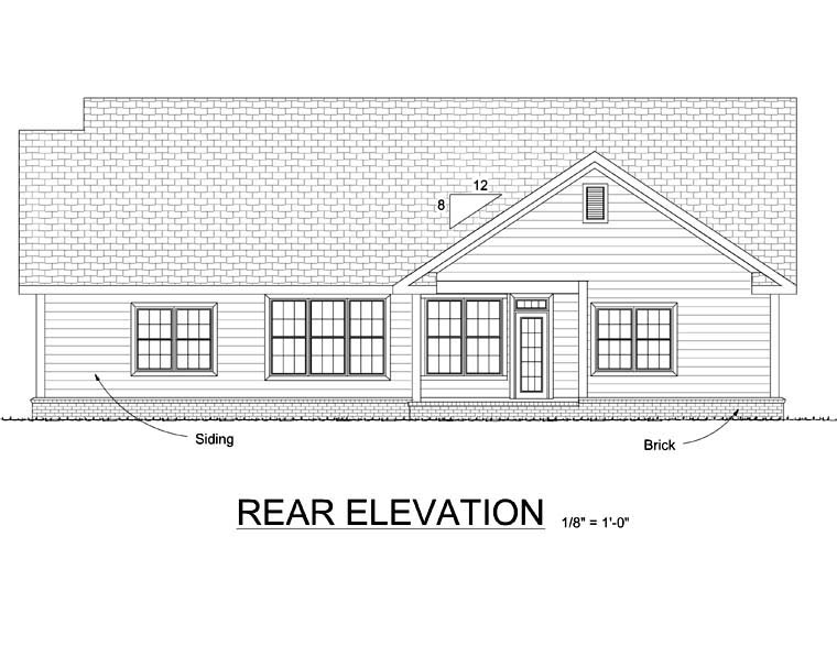 Traditional Rear Elevation of Plan 68514