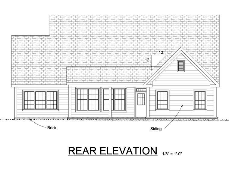 Traditional Rear Elevation of Plan 68516