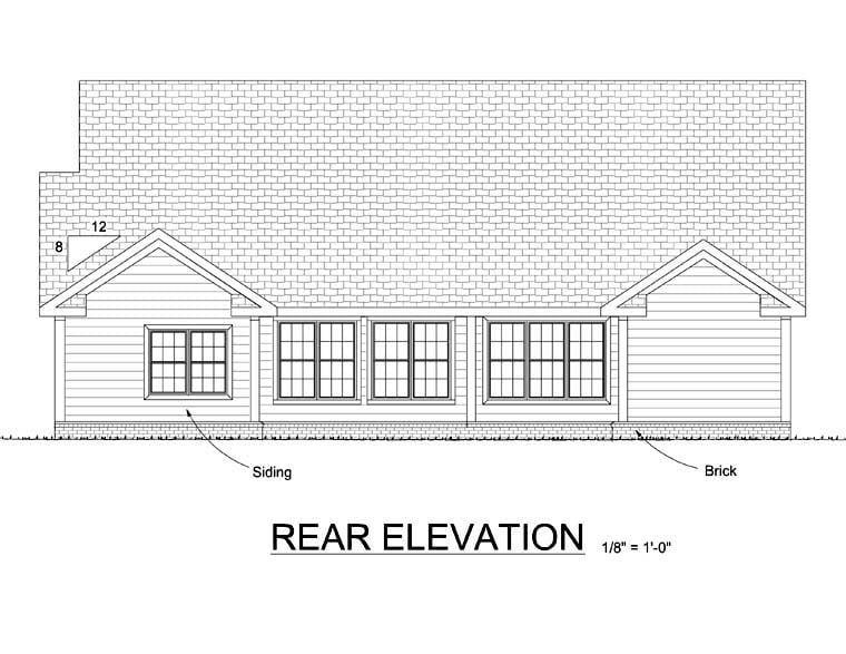 Traditional Rear Elevation of Plan 68518