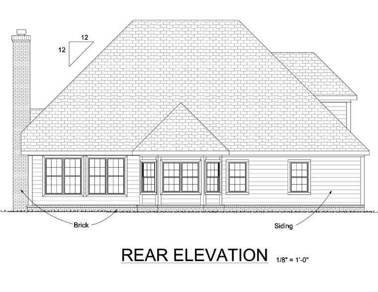 Traditional Rear Elevation of Plan 68522