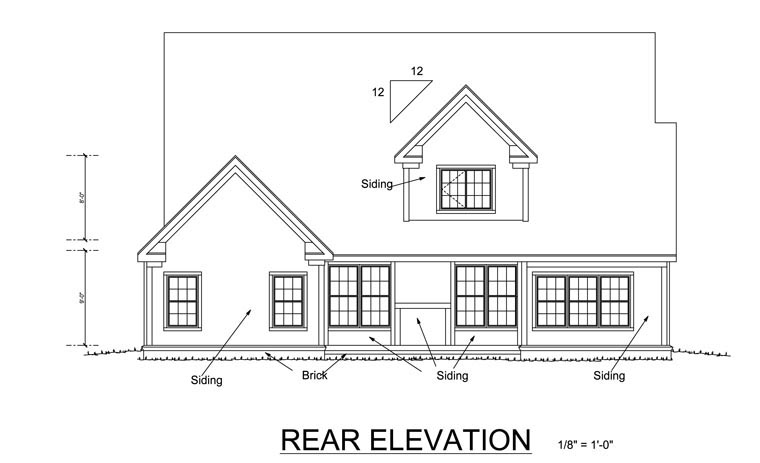 Traditional Rear Elevation of Plan 68523