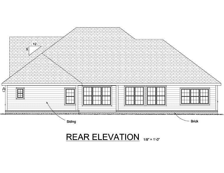 Traditional Rear Elevation of Plan 68528
