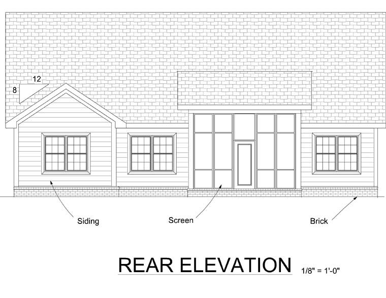Traditional Rear Elevation of Plan 68535