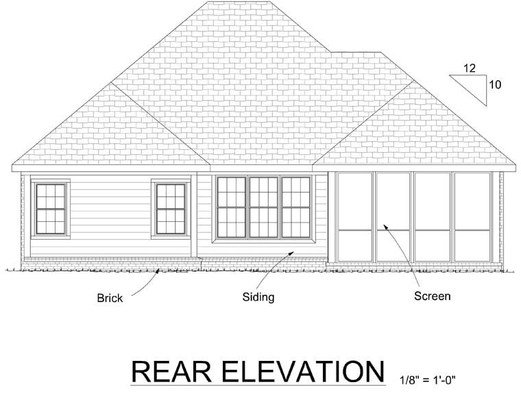 Traditional Rear Elevation of Plan 68543