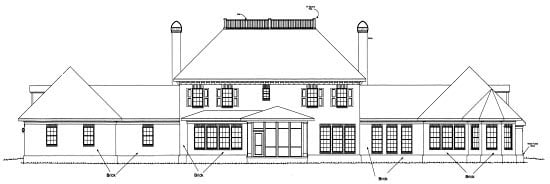 Colonial Plantation Southern Rear Elevation of Plan 68557