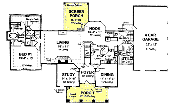 Colonial Plantation Southern Level One of Plan 68558