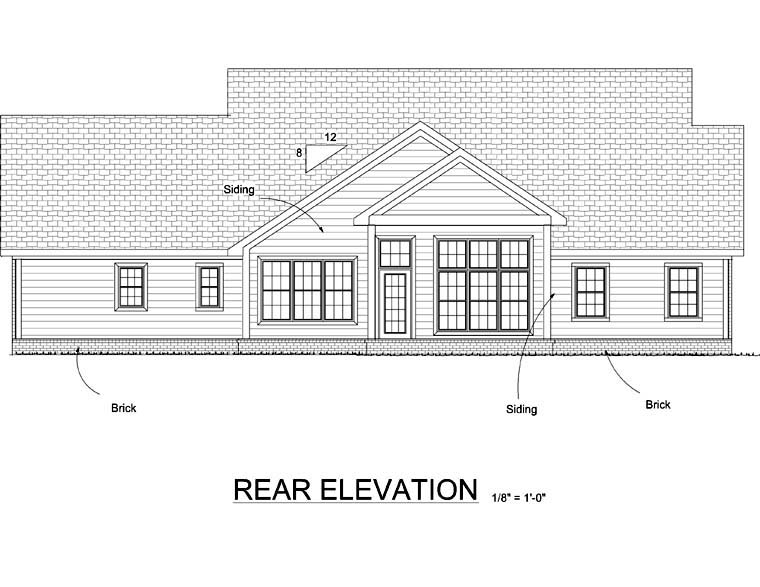 Colonial Southern Traditional Rear Elevation of Plan 68563