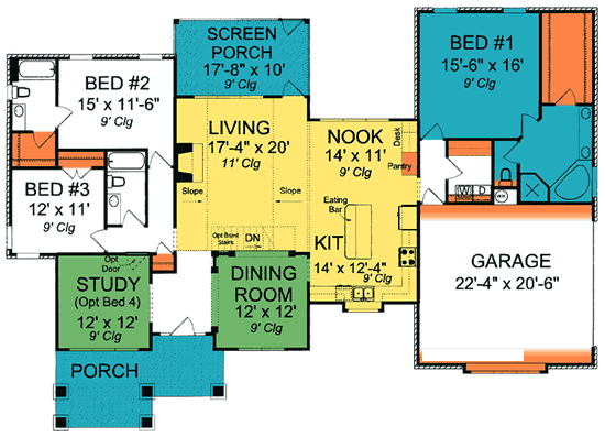 Cottage Craftsman Level One of Plan 68564