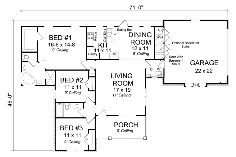 Cottage Traditional Level One of Plan 68568