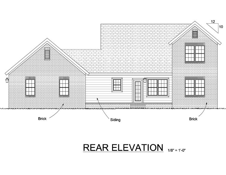 Traditional Rear Elevation of Plan 68569