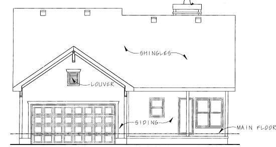 Country One-Story Rear Elevation of Plan 68914