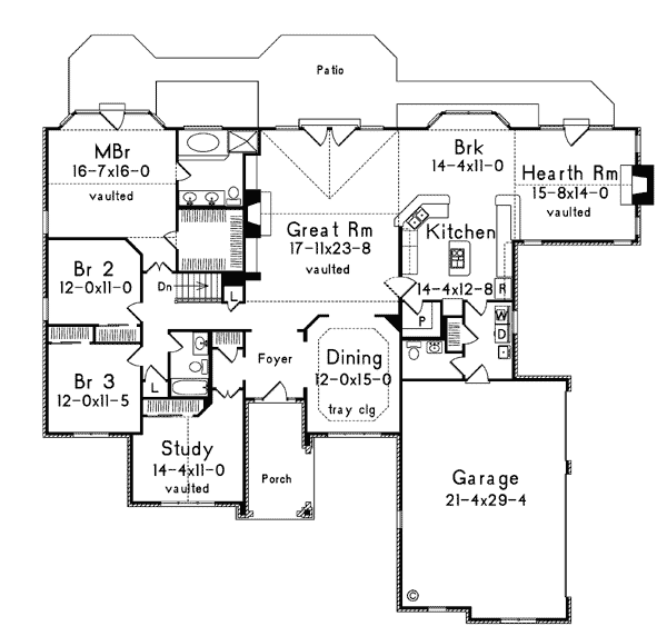 One-Story Traditional Level One of Plan 69011