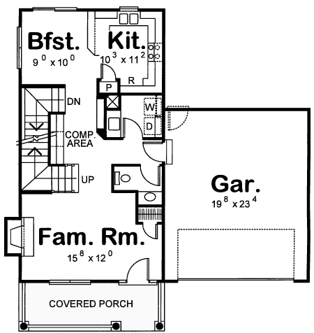 Country Craftsman Narrow Lot Level One of Plan 69077