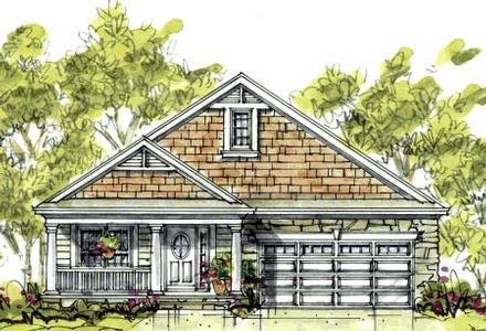 Country Craftsman Narrow Lot One-Story Elevation of Plan 69088