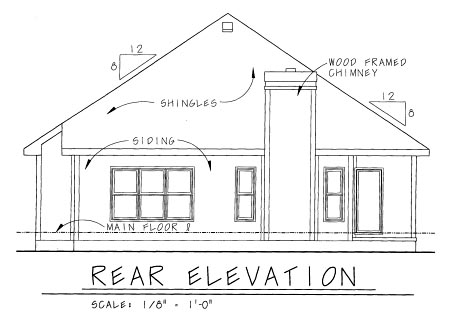 Country Craftsman Narrow Lot One-Story Rear Elevation of Plan 69088