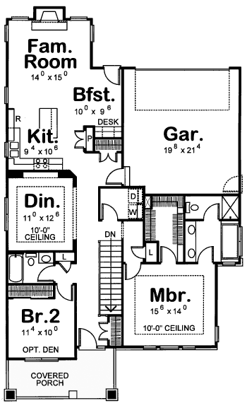 Bungalow Craftsman One-Story Level One of Plan 69094