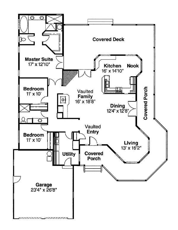 Country One-Story Southern Traditional Level One of Plan 69104