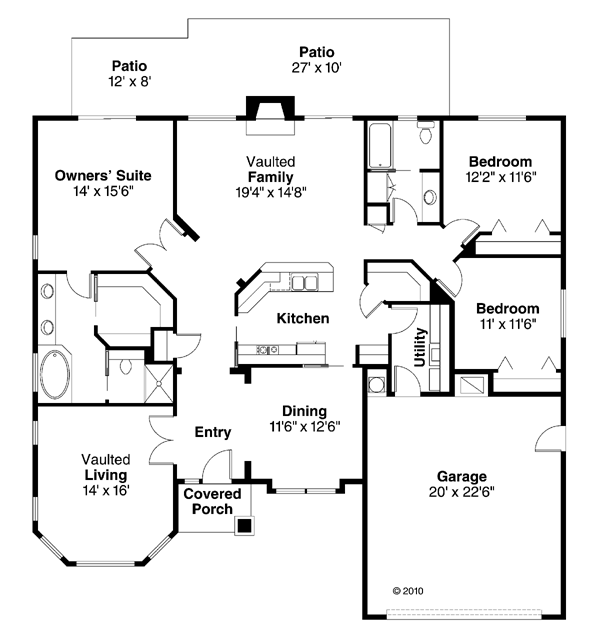 One-Story Ranch Traditional Level One of Plan 69117