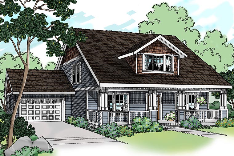 Bungalow, Craftsman Plan with 1600 Sq. Ft., 3 Bedrooms, 2 Bathrooms, 2 Car Garage Elevation