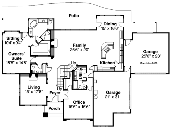 Contemporary Craftsman Traditional Level One of Plan 69121